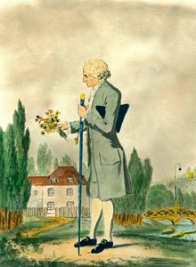 Representasjon av den sveitsiske filosofen Jean Jacques Rousseau (1712-1778) som plukker blomster i Ermenonville. Gravering fra 1700-tallet. Privat samling. av Unknown artist