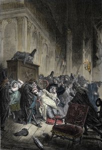 Representasjon av døden til Jean-Baptiste Poquelin, dit Moliere (1622-1673), død av lungetetthet under en representasjon av den "imaginære syke"" 17.02.1673 av Unknown artist