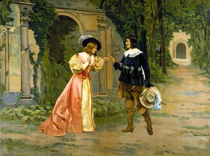 Representasjon av utvekslingen av ringen mellom Edgar og Lucia i akt I av operaen "" Lucie de Lammermoor"" (Lucia di Lammermoor) av Gaetano Donizetti. av Unknown artist