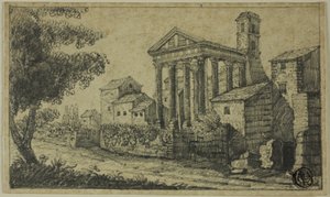 Elvelandskap med romersk tempel av Unknown artist