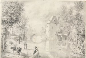 Vei ved den gamle broen av Unknown artist