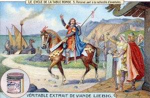 Round table cycle (5): Perceval går på jakt etter eventyr, Liebig Chromolithography, sd. 1800-tallet av Unknown artist