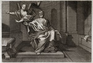 Royaumont Bibelen, Det nye testamente: Evangelisten Saint Matteus med engelen. Illustrasjon fra 1811. av Unknown artist