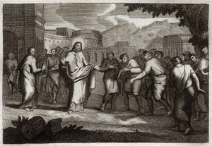 Royaumont Bibelen, Det nye testamente: De ti spedalske. Jesus Kristus kjemper ti spedalske. Illustrasjon fra 1811. av Unknown artist