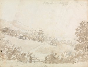 Landlig landskap med hus, Isle of Wight av Unknown artist