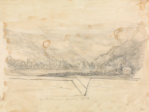 Landlig landskap med fjell i det fjerne av Unknown artist