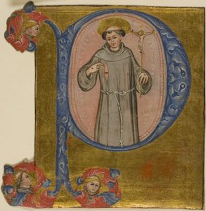 Sankt Frans i en historisert initial quot;Pquot; av Unknown artist