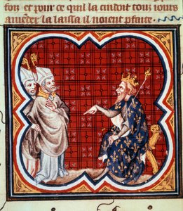 Saint Gregoire arkaiske av tårnene (538-594) og Saint Salvius (Salve) eveque av Albi som fordømmer kjetteriet til Chilperic I (539-594). Miniatyr i "" Grandes Chronicles de France. Grandes Chronicles de France de Charles V" (folio 41v), uide av Unknown artist