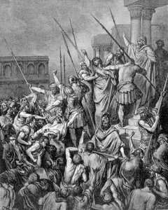 Saint Paul blir stanset i Jerusalem. 1800-talls gravering. av Unknown artist