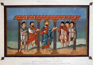 Saint Paul forkynner evangeliet - fra en bibel skrevet for kong Charles den skallede i klosteret Saint Martin of Tours, 900-tallet av Unknown artist