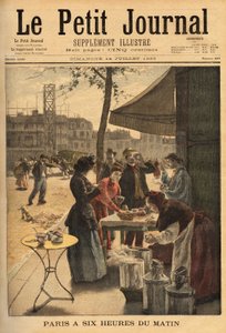 Selger av suppe og melkekaffe, holdt under cocheres-dørene kl. 06.00 for friluftsfrokosten til parisiske arbeidere. Gravering i "" Le petit journal"" 14.07.1895. Selvas samling. av Unknown artist