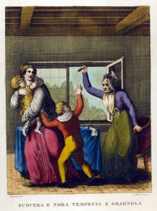 Ordtak: "" Vakker mor og datter, tempete og grele"". Illustrasjon fra en samling av ordtak fra 1700-tallet. av Unknown artist