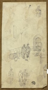 Scene i fengselscelle med skisser av andre figurer av Unknown artist