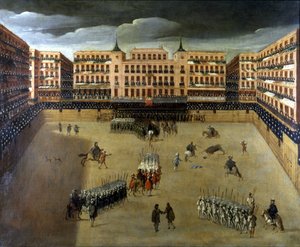 Scene av Corrida i Madrid, olje på lerret av Unknown artist