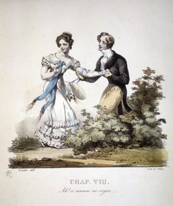 Scene med høflig kjærlighet mellom to unge menn. v. 1820. av Unknown artist
