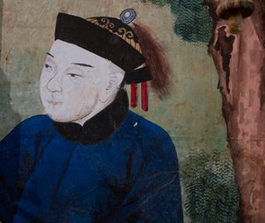 Szenen des Alltagslebens in China, Detail der chinesischen Tapete, Chinesisches Kabinett, Jagdresidenz, von Filippo Juvarra, Stupinigi, Piemont, Italien