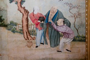 Scener av hverdagslivet i Kina, detalj av det kinesiske tapetet, kinesisk skap, jaktresidens, av Filippo Juvarra (1678-1736), Stupinigi, Piemonte, Italia av Unknown artist