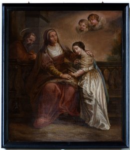Schilderij, "Maria og foreldrene hennes" av Unknown artist