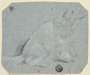 Sittende hund i profil av Unknown artist
