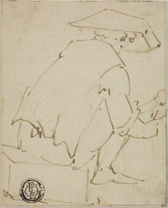 Sittende mann sett fra baksiden av Unknown artist