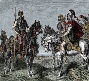 Andre puniske krig: gallere nekter å reise seg til fordel for Hannibal - andre puniske krig (218–202 f.Kr.): gallere nekter å engasjere seg med Hannibal Barca (247–181 f.Kr.) av Unknown artist