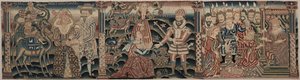 Del av en brodert frise: Rebecca møter Isak, Abigail møter David med en gave, Salomos dom av Unknown artist