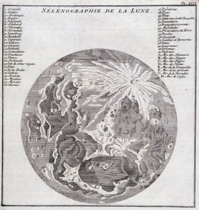 Selenografi av månen - i "" Historical Journey of South America laget av Order of the King of Spain av Don George Juan og Don Antoine de Ulloa"", T.2, ved C.A. Jombert, Librairie du Roi, Paris av Unknown artist