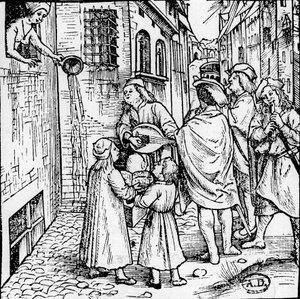 Studentserenade (musikere), Basel, ca 1500 - gravering, Bibl. av Unknown artist