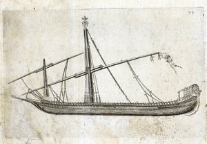 Sett fra siden av en bysse. 1700-talls gravering. av Unknown artist