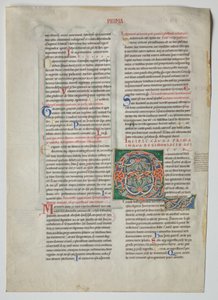 Single Leaf from a Decretum av Gratian: Dekorert initial Q[uidam Habens Filium Obtulit] og firedobbel arkade med konkordans av greske og latinske alfabeter av Unknown artist