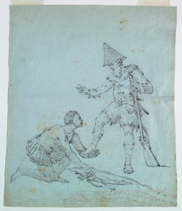 Skisse for et bomullstrykk: Robinson Crusoe av Unknown artist