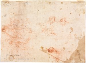 Skisse av to menn og andre forskjellige figurer (verso) av Unknown artist