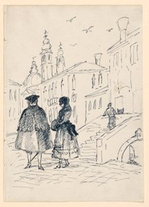 Skisse av en gatescene i Venezia av Unknown artist
