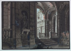 Scenedesign, antikke ruiner, interiør av Unknown artist