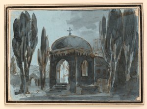 Scenedesign, kapell i kirkegården av Unknown artist