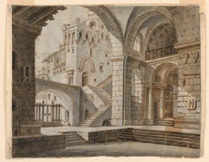 Scenedesign: Court in Gothic Castle av Unknown artist