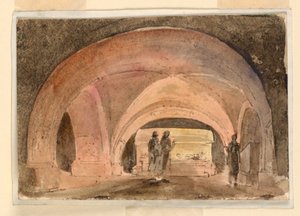 Scenedesign, krypt med sarkofag av Unknown artist