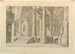 Scenedesign, interiør i fengsel av Unknown artist