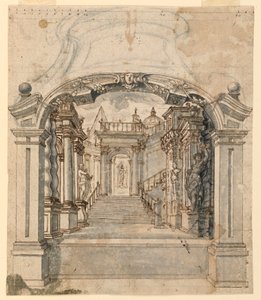 Scenedesign: Trapp med skulpturer av Unknown artist