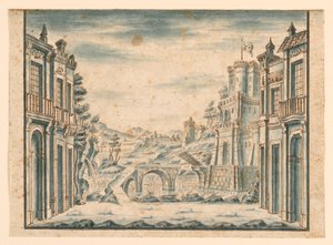 Scenedesign, utsikt over byen av Unknown artist