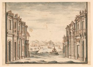 Scenedesign, utsikt over byen av Unknown artist