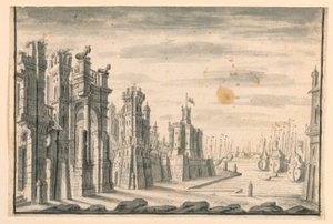 Scenedesign, utsikt over byen og havnen av Unknown artist