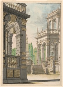 Scenedesign: Villa med Obelisk og Albani-våpen av Unknown artist