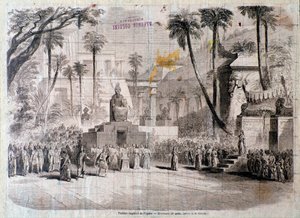 Scenesett for andre akt av Semiramide, opera av Gioacchino Rossini av Unknown artist