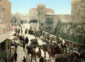 Gaten til Davids tårn, basaren. Jerusalem. Photochrome sd. mellom 1890-1900. av Unknown artist