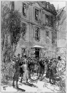 Student demonstration in honor of Michel Eugene (Michel-Eugene) Chevreul (1786-1889) (Dean of the students of France) at the Jardin des Plantes in Paris. Engraving in “” The Illustrous World”” 1885. av Unknown artist