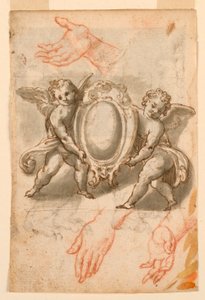 Studier av hender og Putti med et skjold av Unknown artist