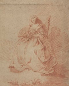 Studie av en sittende kvinne som holder en vifte av Unknown artist
