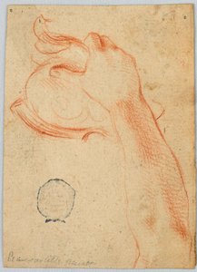 Studie av høyre underarm til en kvinne som holder en antikk hjelm av Unknown artist