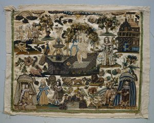 Stumpwork Panel: Historien om David og Batseba av Unknown artist